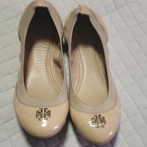 Tory Burch Nude Flats with Gold Logo